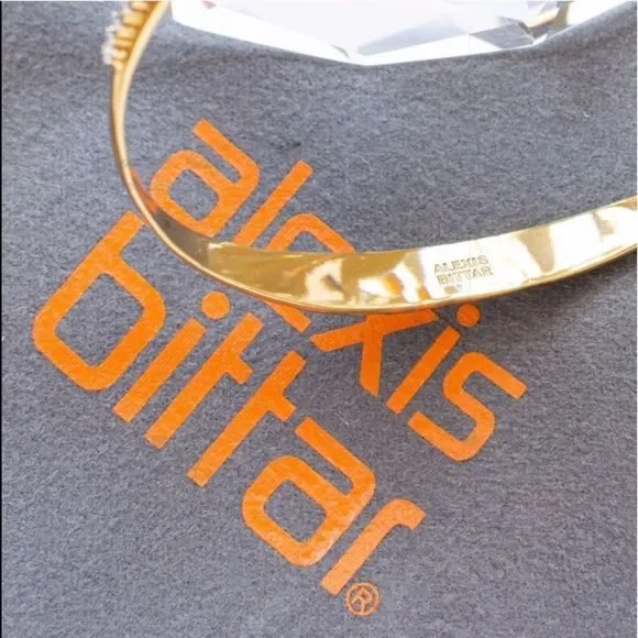 ALEXIS BITTAR Bypass Crystal Gold Leaf Cuff Bangle in Gold - Adjustable - Picture 7 of 9